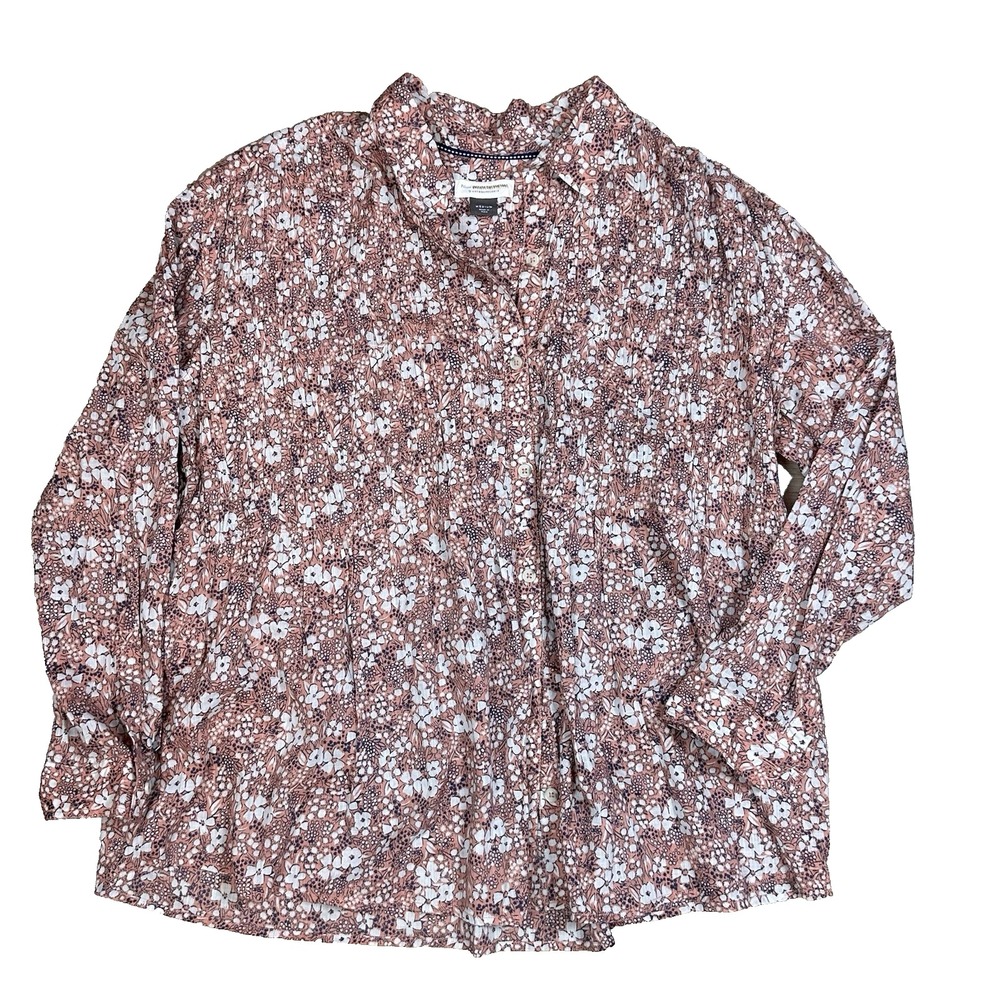 Pilcro Anthropologie M Pink Floral Button Down Shirt Top Pleated Lightweight
